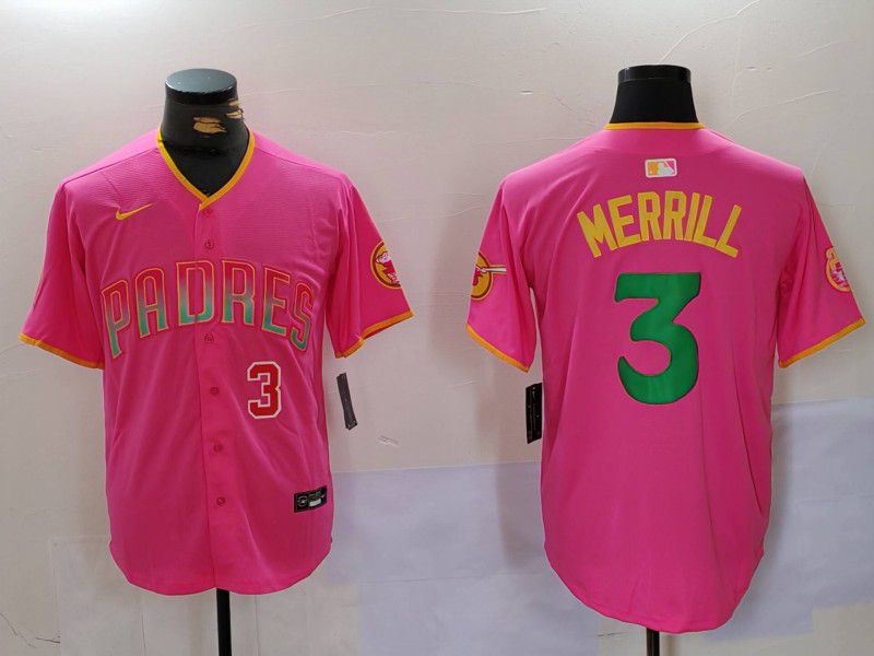 Men San Diego Padres #3 Merrill Pink Joint Name 2024 Nike MLB Jersey style 3